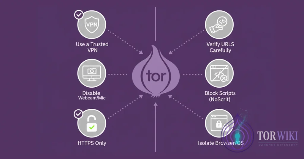 Safe practices for accessing onion domains &mdash; VPN, HTTPS, NoScript, webcam disable checklist