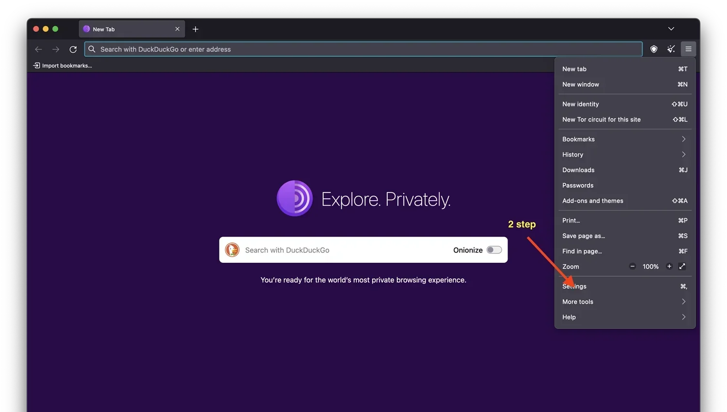 Tor Browser security settings &mdash; step 2 set security level to safest mode